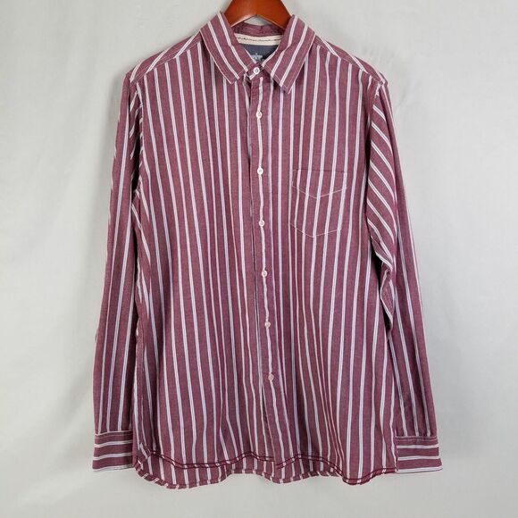 Red Camel Mens Shirt Large Red Striped Long‎ Sleeve Pocket Button Down - Picture 1 of 13